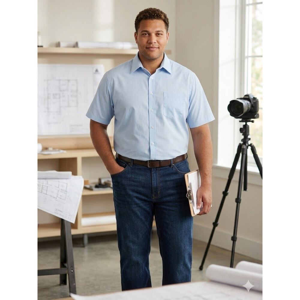 Puritan Men's Light Blue Short Sleeve Button Down Work Shirt - Size 18-SS Cotton